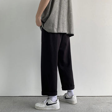 Riolio Cotton Casual Pants Men Oversized Wide Leg Pants Men Japanese Streetwear Hip-hop Loose Straight Pants Men Beige Trousers S-2XL